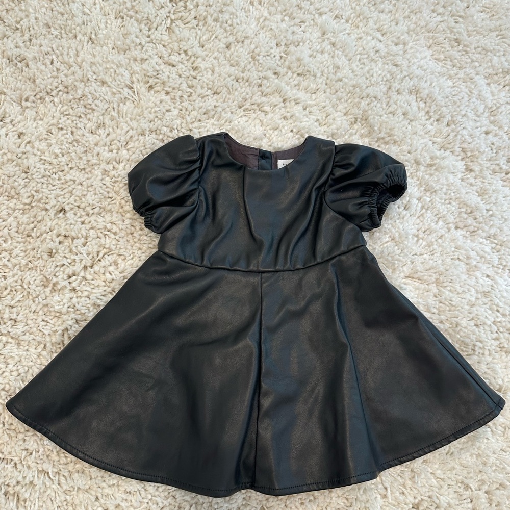 Faux Leather Puff Sleeve Dress